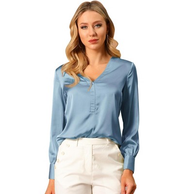 Allegra K Women's Elegant Satin Long Sleeve Office Work Blouses