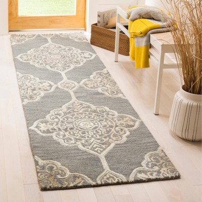 Slate and Beige Hand-Tufted Wool and Silk Runner Rug