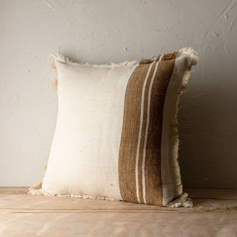 Hand Woven Brown Striped Throw Pillow Jute & Cotton With Polyester Fill by Foreside Home & Garden, 3 of 7