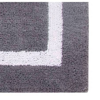 Gray and White Cotton Reversible Bath Mat Rug