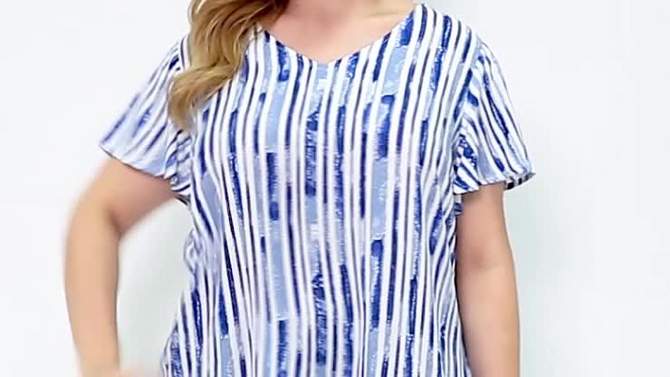 Agnes Orinda Women's Plus Size Cute Short Sleeve V Neck Casual Stripe Blouses, 2 of 7, play video