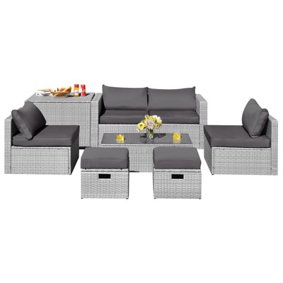 Tangkula 8 Pieces All-Weather PE Rattan Patio Furniture Set Outdoor Space-Saving Sectional Sofa Set with Storage Box