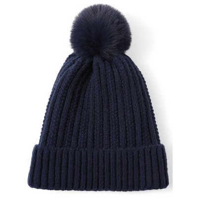 Women's Solid Color 100% Acrylic Knit Hat with pom And Fleece Lining