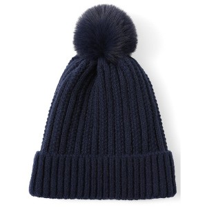 Women's Solid Color 100% Acrylic Knit Hat with pom And Fleece Lining - 1 of 4