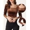 INSPIRE CHIC Women's Cropped Puff Long Sleeve Casual Square Neck Velvet Blouse - 2 of 4