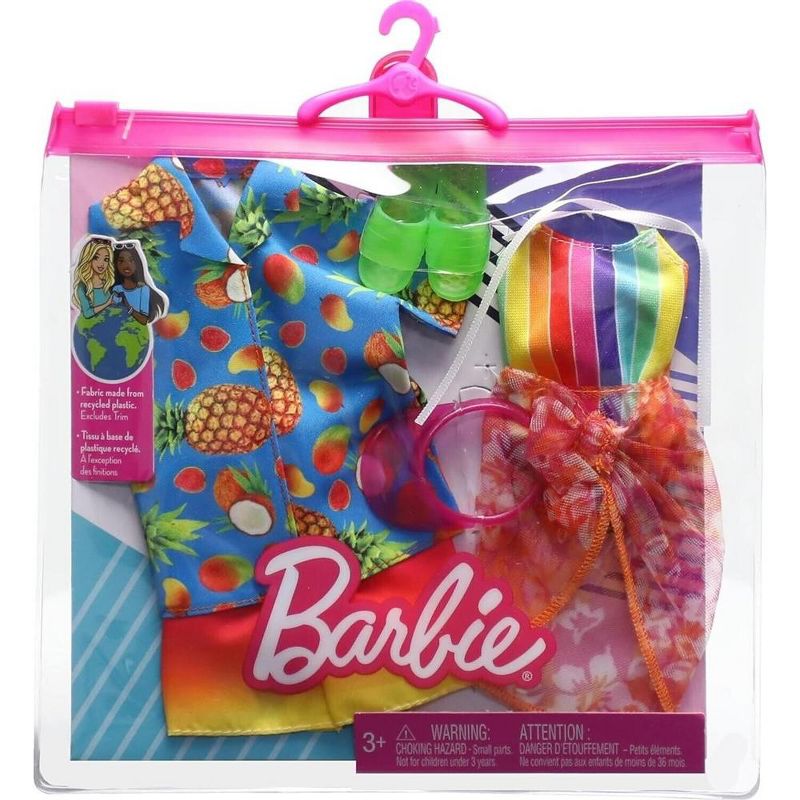 Barbie Fashions Doll Clothes and Accessories Set, Beach 2-Pack for Barbie and Ken Dolls with 2 Complete Swim Outfits, 2 of 3