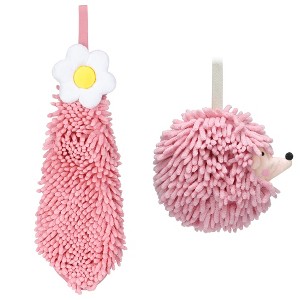 REGALWOVEN 2 Packs Chenille Hand Towel Flower and Cute Cartoon Hanging Hand Towel for Bathroom 6" x 15"/7" x 7" - 1 of 4