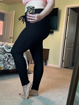 Womens Stretch Waffle Knit Leggings with Drawstring Black A New Day XL