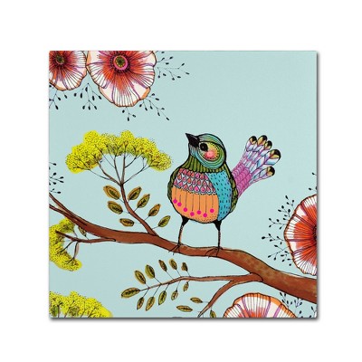 Colorful Bird and Flowers Abstract Canvas Art, 15x20