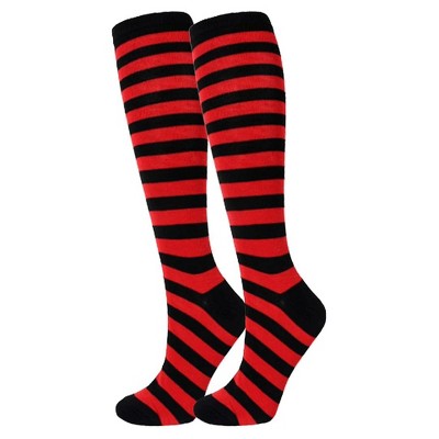 Striped Patterned Knee High Socks from the Sock Panda (Women's Sizes Adult Medium) - Red and Black