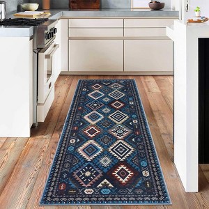 Machine Washable Geometric Area Rug, Non-Slip Low Pile Faux Wool Western Pattern Easy Care Carpet for Living Room Bedroom - 1 of 4
