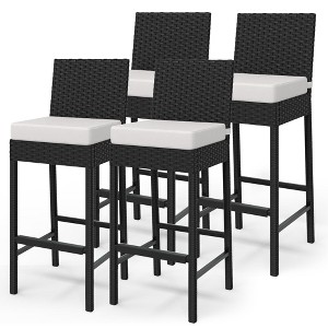 Two sets of outdoor bar stools, wicker patio stools and rattan bar chairs (without armrests), outdoor bar chairs with soft seat cushions. - 1 of 4