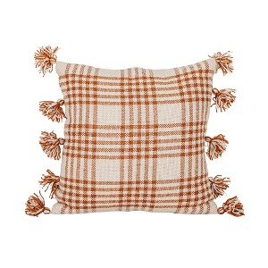 18x18 Inch Plaid Outdoor Pillow Rust Polyester With Polyester Fill by Foreside Home & Garden - 1 of 4