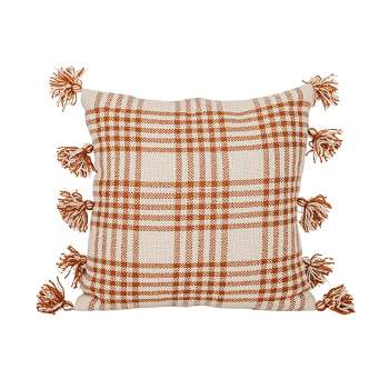 18x18 Inch Plaid Outdoor Pillow Rust Polyester With Polyester Fill by Foreside Home & Garden