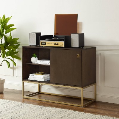 Byron Dark Brown and Gold Media Console with Vinyl Storage