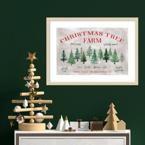Amanti Art 25"x19" Christmas tree farm sign by Rosana Laiz Blursbyai Wood Framed Wall Art Print - 1 of 4