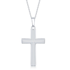 Bella Silver Sterling Silver Lined Medium Cross 18" Pendant Necklace - Silver - 1 of 2