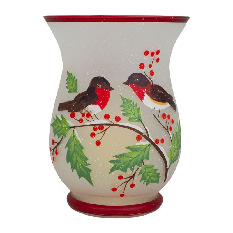 Northlight 8" Hand Painted Finches and Pine Glass Christmas Candle Holder, 5 of 6