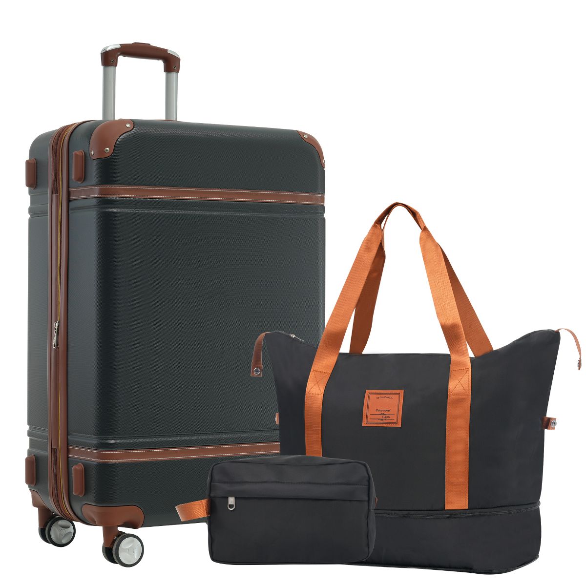 Polibi Luggage Set 3 Pieces with 24 Inch Checked Suitcases, a Toiletry Bag and a Travel Bag