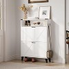 Shoe Cabinet with 2 Flip Drawers, Farmhouse Freestanding Shoes Organizer with Metal Legs, Narrow Shoe Rack Cabinet, Slim Shoes Storage Cabinet - 3 of 4