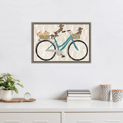 Doxie Ride VI Framed Canvas Print with Blue Bicycle