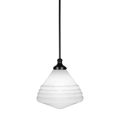 Toltec Lighting Juno 1 - Light Pendant in  Matte Black with 14" White Marble Shade
