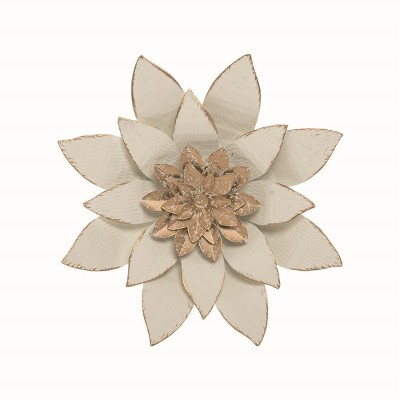 10.7 x 10.3  inch White Metal Layered Lotus Flower Wall Décor - Foreside Home & Garden