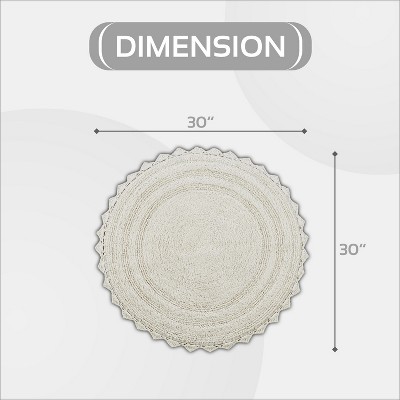 Ivory 30" Round Cotton Crochet Tufted Reversible Bath Rug