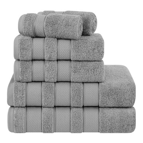 American Soft Linen 6 Piece Towel Set, 100% Cotton Towels for Bathroom,  Dorlion Collection, Grey