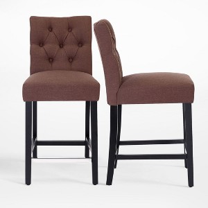 WestinTrends 24" Linen Fabric Tufted Counter Stool (Set of 2) - 1 of 4