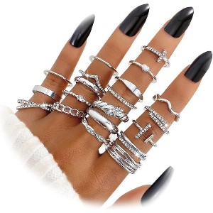 Dainty Silver Stacking Rings Set for Women | Layering Pack for Thumb & Knuckle | Trendy Mixed Size Ring Collection - 1 of 4