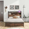 Costway Full/Queen Size Bed Frame with Storage Headboard and Charging Station Vintage Brown - 2 of 4