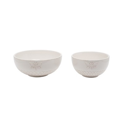 VIP Dolomite 7.28 in. White Honey Bee Nested Bowls Set of 2