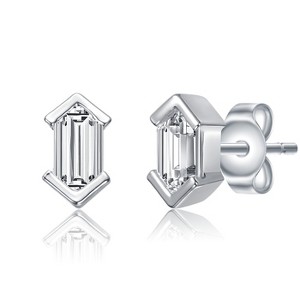 Guili Chic Sterling Silver 14k Gold Plated Mini Cubic Zirconia Baguette Geometric Stud Earrings for a Sleek and Elegant Look in White and Gold - 1 of 2