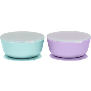 Weesprout Suction Bowls for Baby & Toddlers, 100% Silicone with Plastic Lid, 12 oz, Set of 2 - 1 of 4