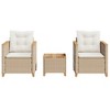 vidaXL 3-Piece Beige Poly Rattan Acacia Wood Bistro Set, Patio/Garden Furniture with Cushions - 24"x26.4"x27.2" - 3 of 4