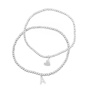 Adornia Sterling Silver Plated Stretch Bracelet Set With Mini Crystal Initial - 1 of 3