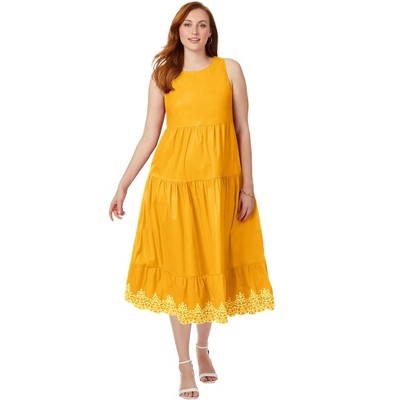 Jessica London Women's Plus Size Sleeveless Eyelet Poplin Dress