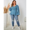 Women's Plus Size Lantern Long Sleeve Shirt Fall Casual V-Neck Lace Blouse Top - 4 of 4
