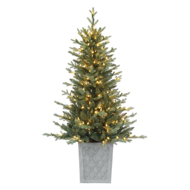 Haute D&#233;cor 4.5&#39; Pre-Lit LED Potted Barcelona Blue Artificial Christmas Tree White Lights, 1 of 5