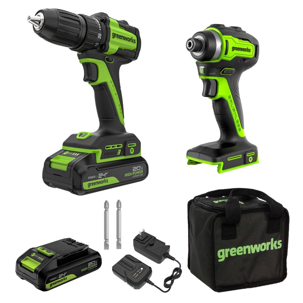 Photos - Multi Power Tool Greenworks POWERALL 24V Cordless Brushless Drill/Impact Driver with 2 Batteries of 2.0Ah and Charger 