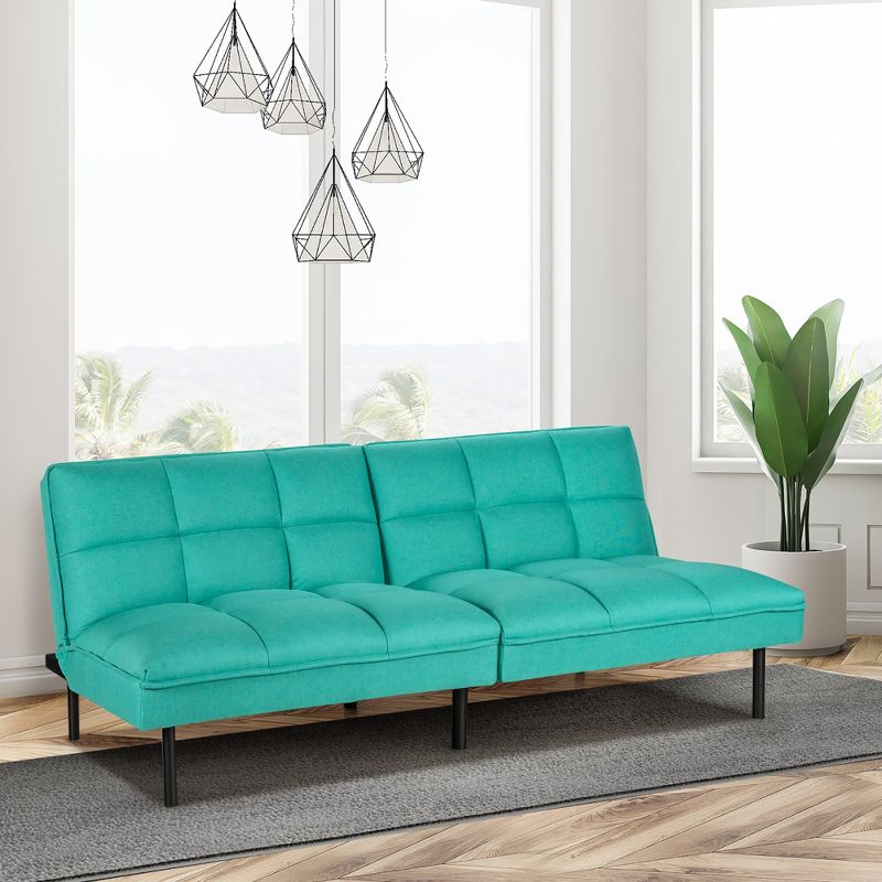 Costway Modern Convertible Futon Sofa Bed Linen Fabric Folding Couch Recliner Grey\Aquamarine\Blue, 3 of 11