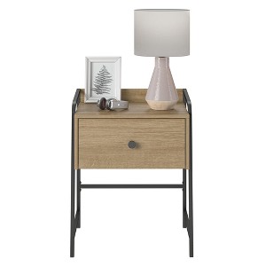 Gulches Bushwick 1-Drawer Nightstand, Brown Particle Board+MDF Bedside Table with Metal Frame, Rustic Industrial Style - 1 of 4