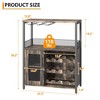 3-Tier Industrial Wine Bar Cabinet with Detachable Wine Rack, Drawer, Glass Holder & Mesh Doors Durable Sideboard and Buffet Storage, Wood - 2 of 4