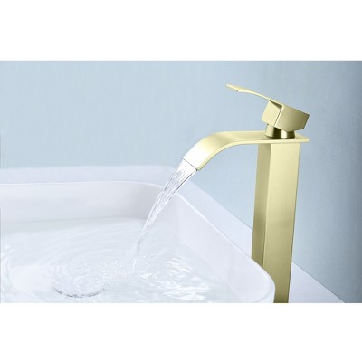 Vynxaria Waterfall Spout Single Handle Bathroom Sink Faucet