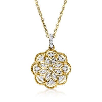 Ross-Simons 0.25 ct. t.w. Diamond Flower Pendant Necklace in 18kt Gold Over Sterling