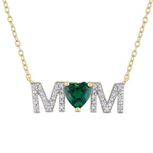 EVERLY JEWELRY | Rose Plated Sterling Silver 3/4ct TGW Created Emerald and 1/10ct TDW Diamond "MOM" Pendant with Chain, 17 inc - 1 of 4