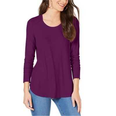 I.N.C International Concepts Womens Ribbed Basic T-Shirt, Purple, Large