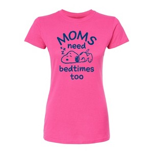 Women's - Peanuts - Moms Need Bedtimes Too Snoopy Fitted Graphic T-Shirt - 1 of 4
