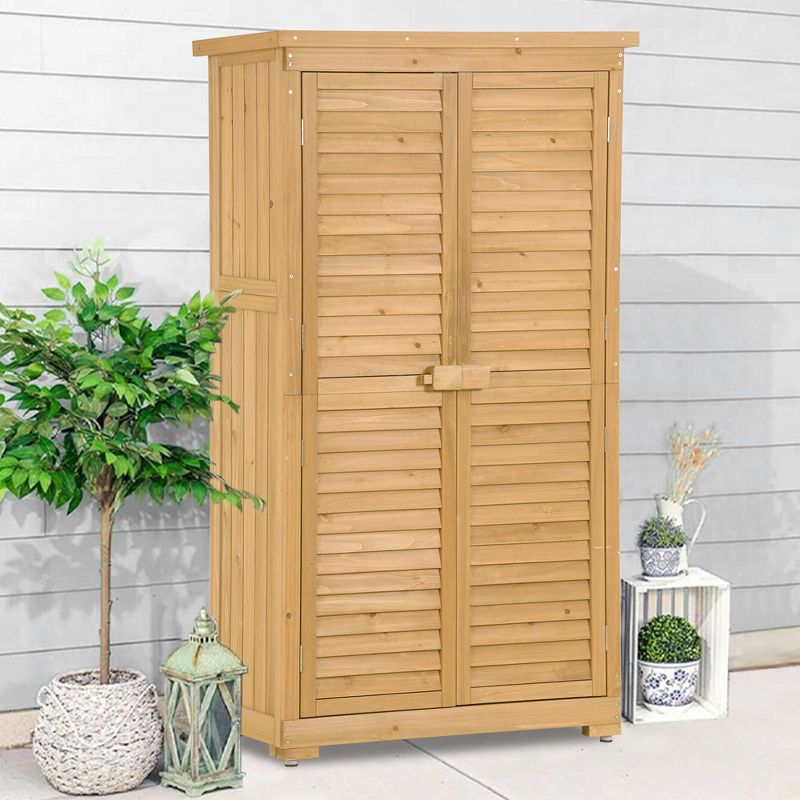 Storage Shed Wooden Utility Tool Shed 3 Tier Terrace Lockers Outdoor Wooden Tool Storage Cabinet For Lawn Garden Patio Backyard, 2 of 8